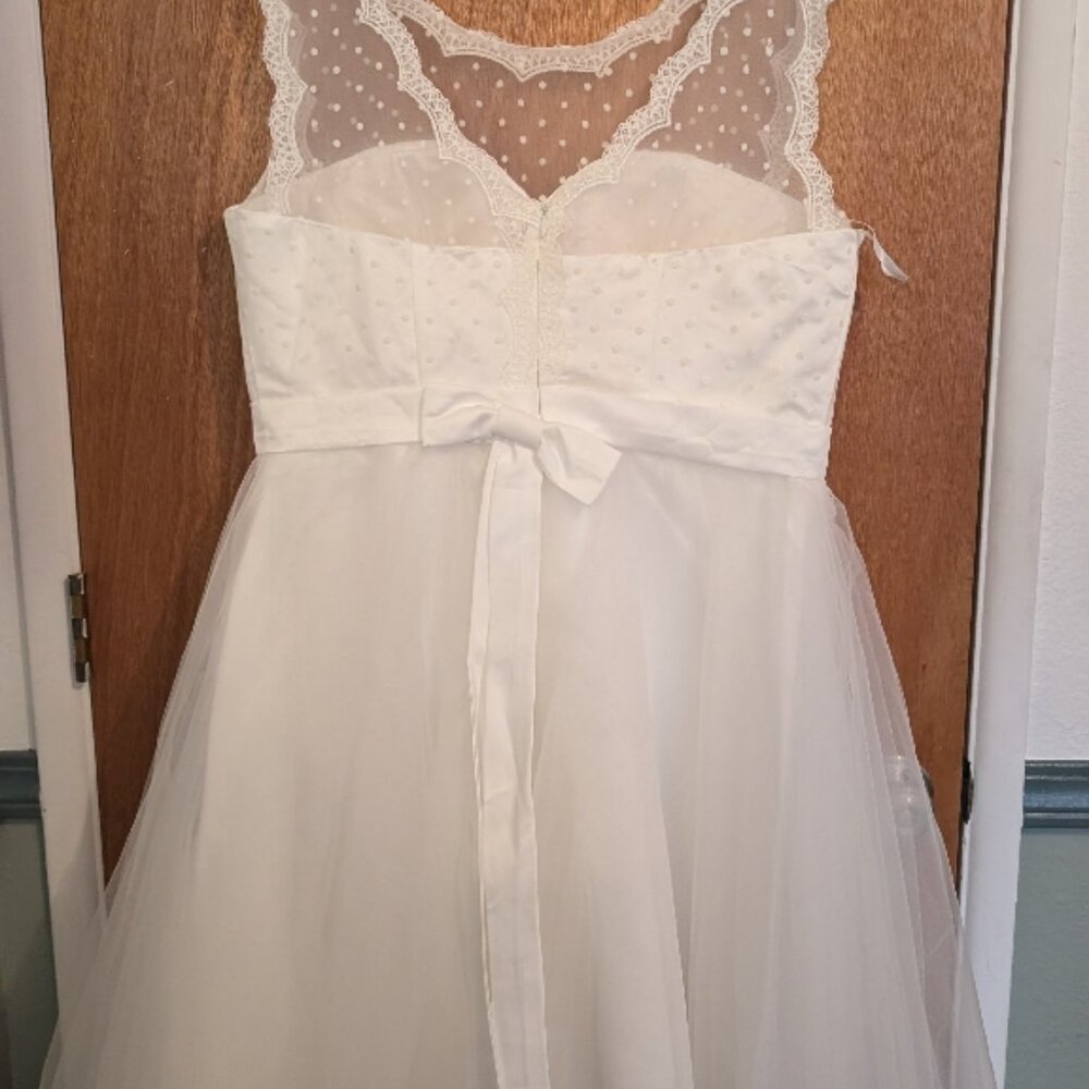 Ivory Lace Yoke Tulle A-Line Dress - Picture 3 of 7